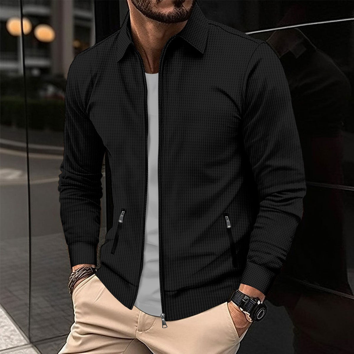 Men's Textured Zip-Up Jacket